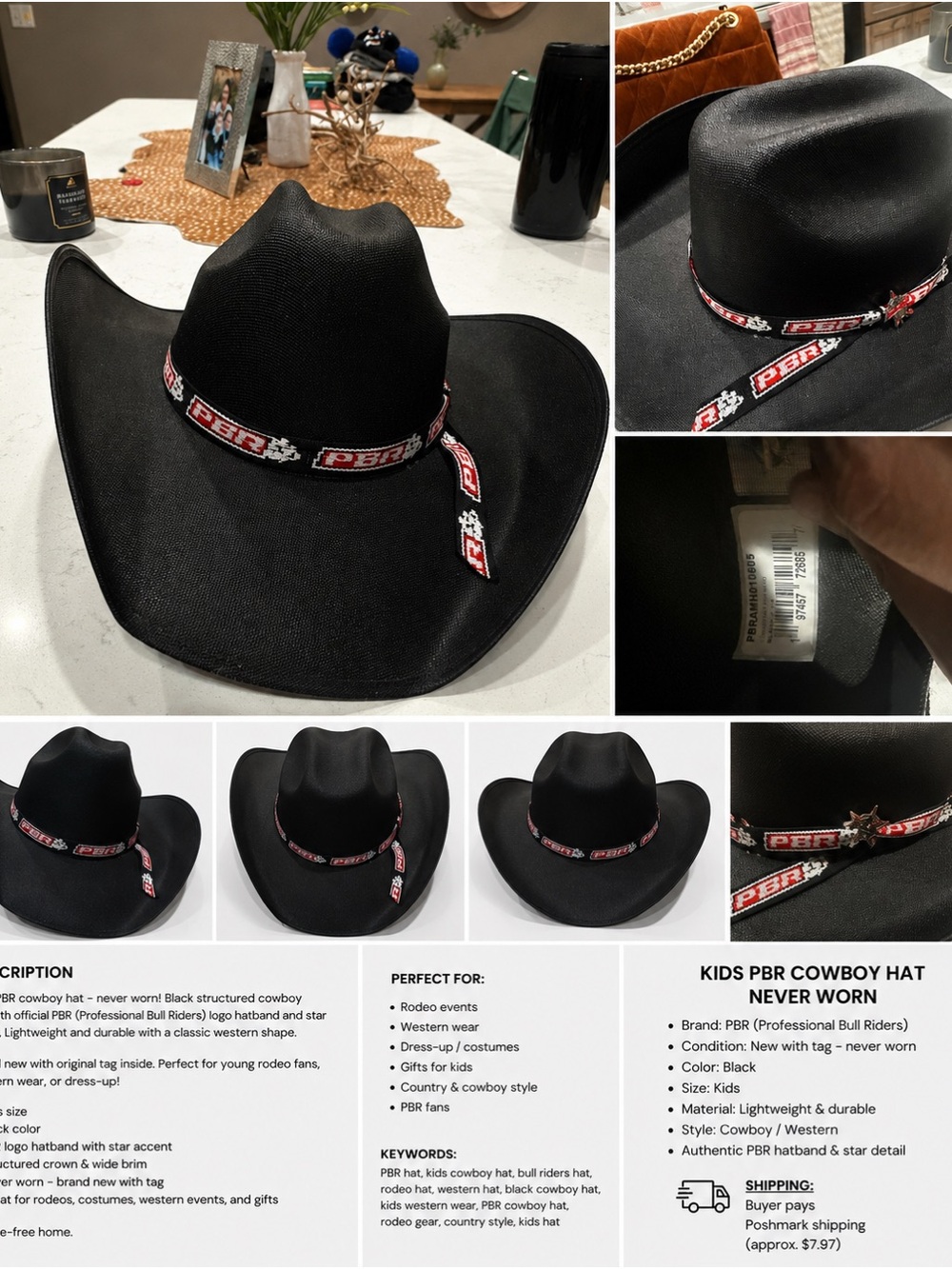 Kids PBR Cowboy Hat Black Western Hat Never Worn